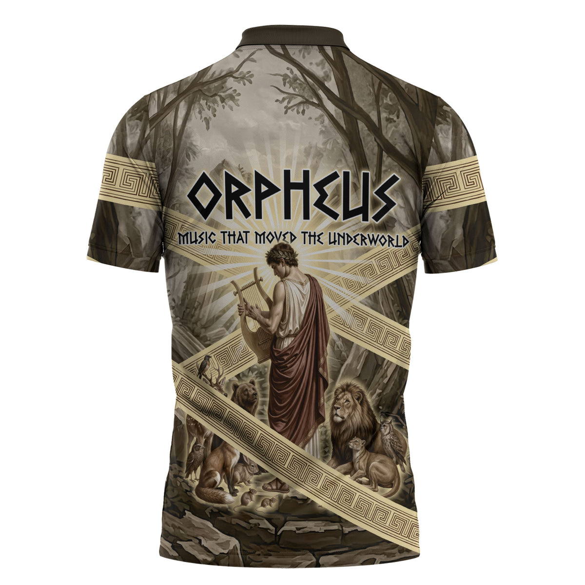 Orpheus Greek Mythology Lyre Musician Zipper Polo Shirt Vintage Ancient Greek Meander Classical Statue