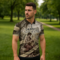 Orpheus Greek Mythology Lyre Musician Zipper Polo Shirt Vintage Ancient Greek Meander Classical Statue