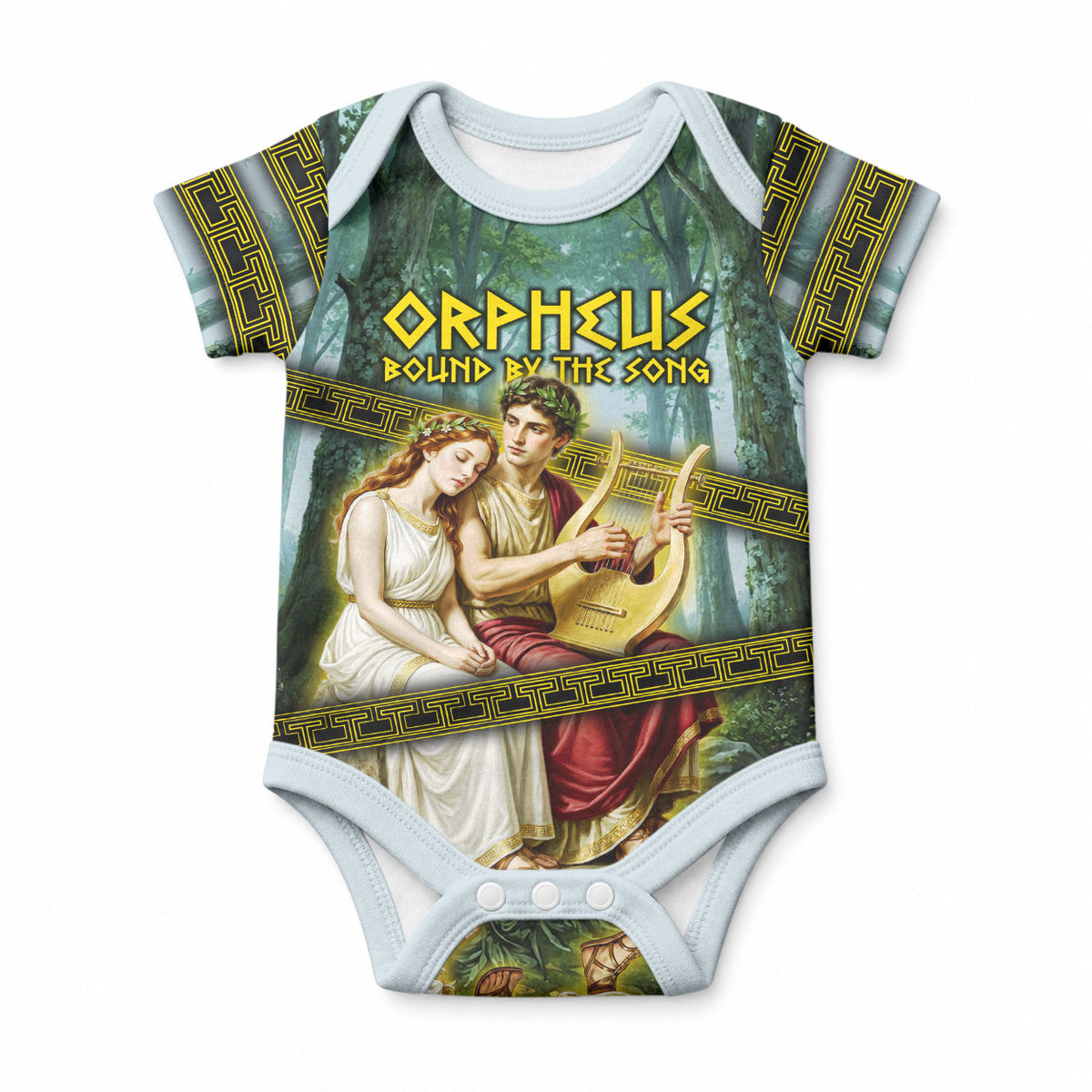 Orpheus And Eurydice Greek Mythology Lyre Baby Onesie Vintage Ancient Greek Meander Classical Statue