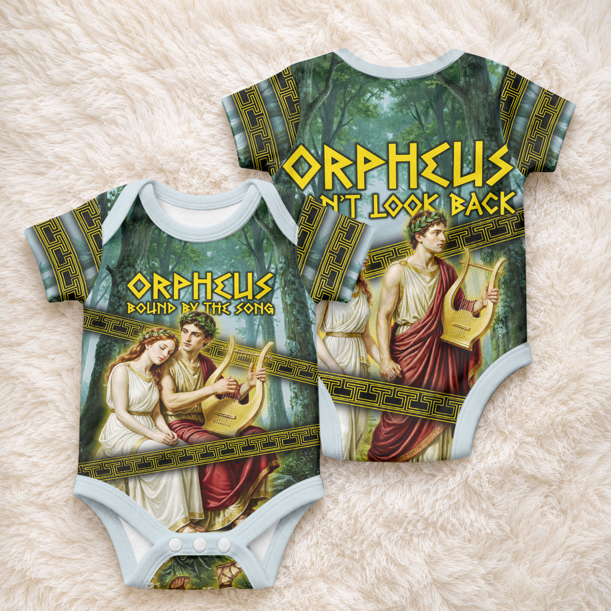 Orpheus And Eurydice Greek Mythology Lyre Baby Onesie Vintage Ancient Greek Meander Classical Statue