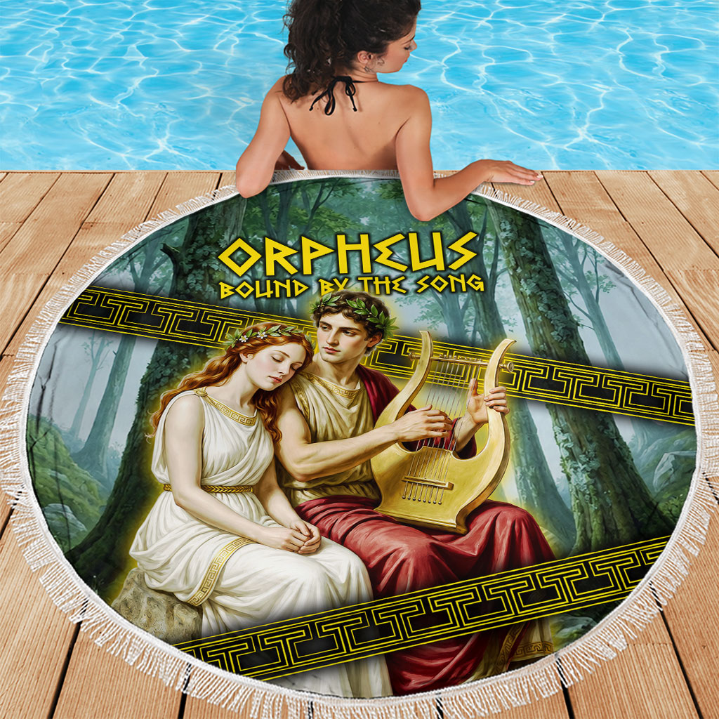 Orpheus And Eurydice Greek Mythology Lyre Beach Blanket Vintage Ancient Greek Meander Classical Statue