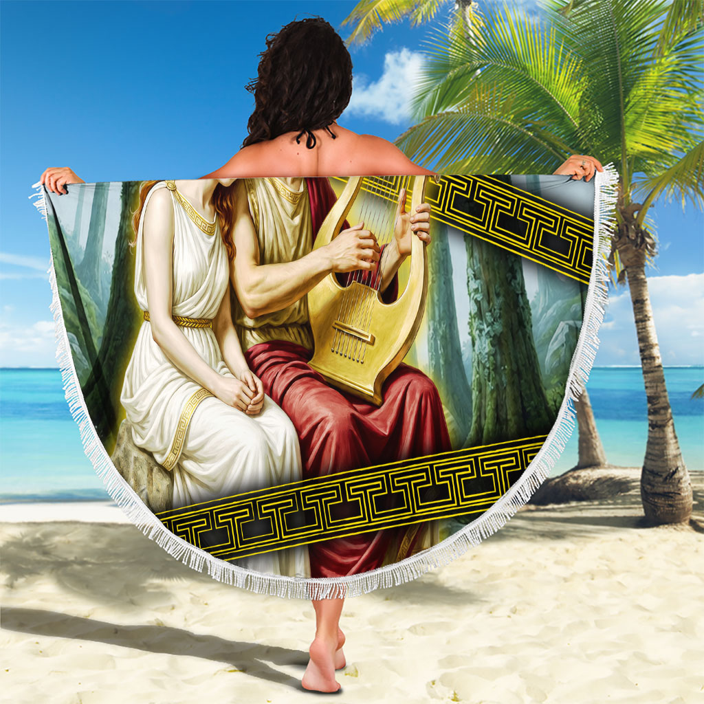 Orpheus And Eurydice Greek Mythology Lyre Beach Blanket Vintage Ancient Greek Meander Classical Statue