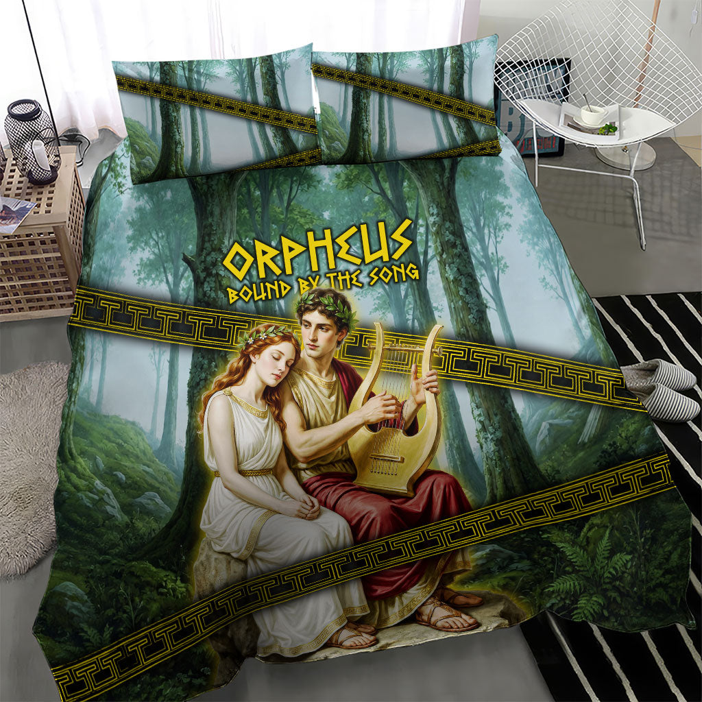 Orpheus And Eurydice Greek Mythology Lyre Bedding Set Vintage Ancient Greek Meander Classical Statue