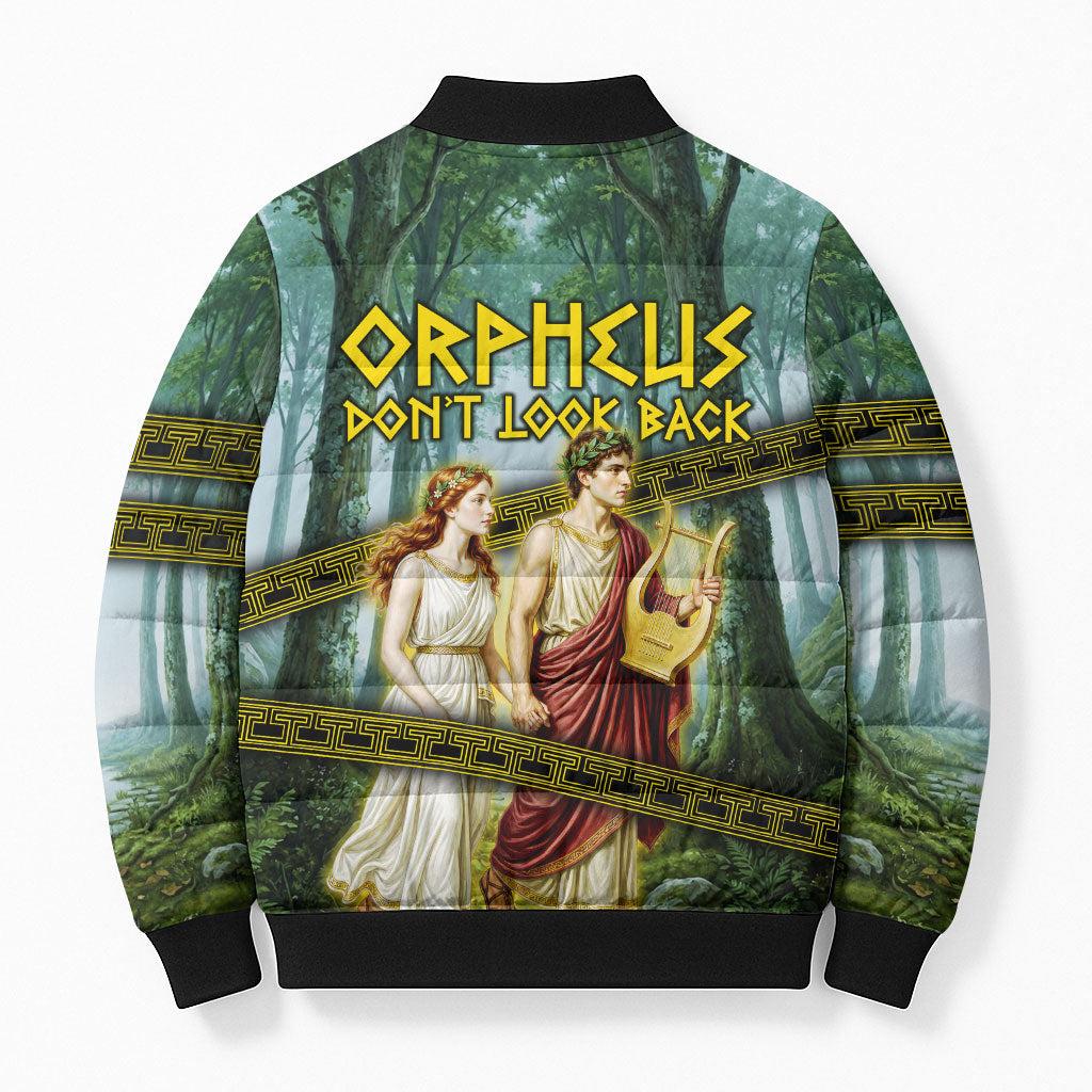 Orpheus And Eurydice Greek Mythology Lyre Bomber Puffer Jacket Vintage Ancient Greek Meander Classical Statue