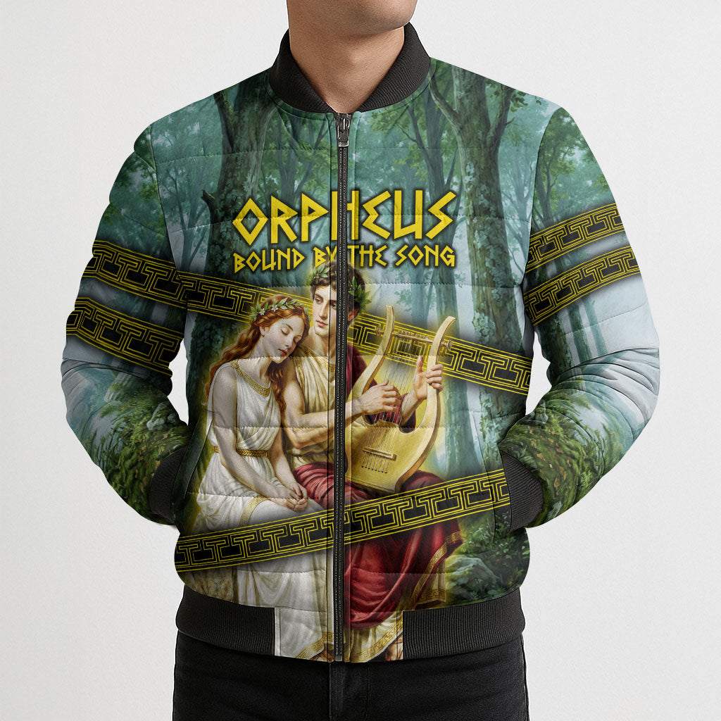 Orpheus And Eurydice Greek Mythology Lyre Bomber Puffer Jacket Vintage Ancient Greek Meander Classical Statue