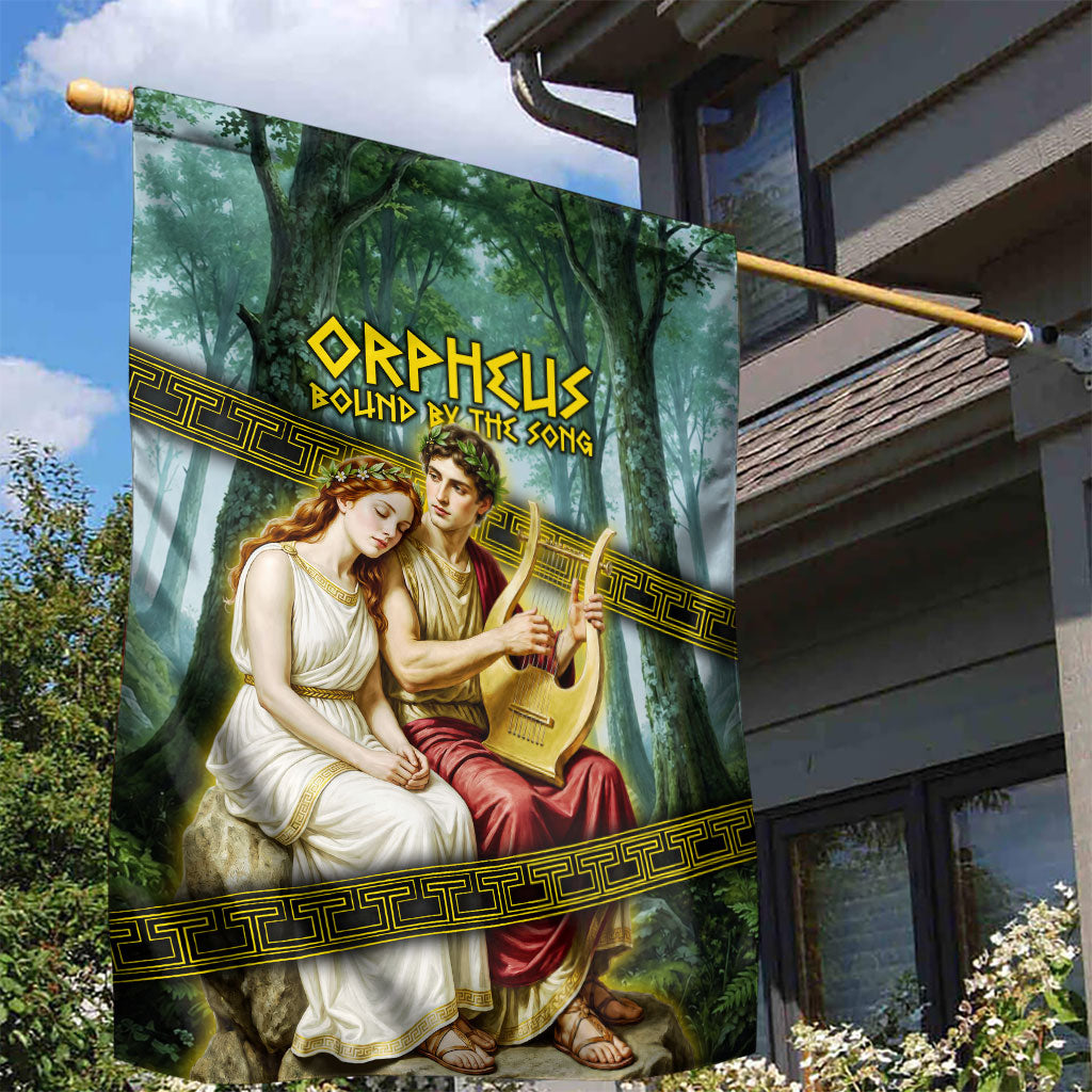 Orpheus And Eurydice Greek Mythology Lyre Garden Flag Vintage Ancient Greek Meander Classical Statue