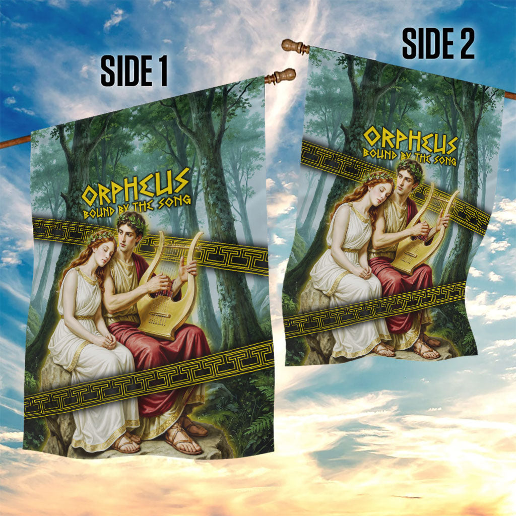 Orpheus And Eurydice Greek Mythology Lyre Garden Flag Vintage Ancient Greek Meander Classical Statue