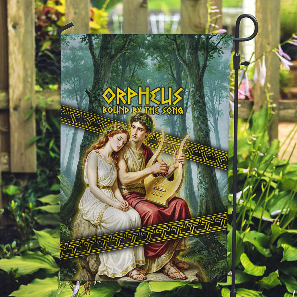 Orpheus And Eurydice Greek Mythology Lyre Garden Flag Vintage Ancient Greek Meander Classical Statue