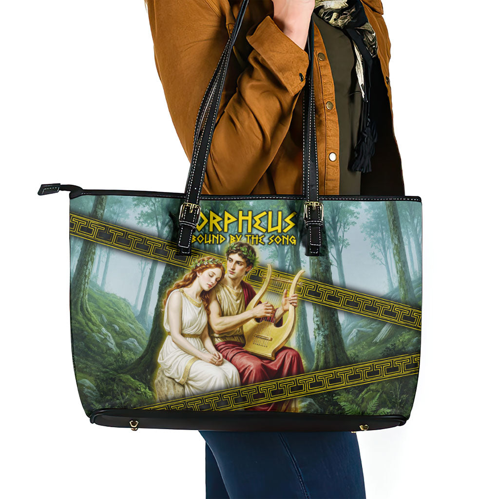 Orpheus And Eurydice Greek Mythology Lyre Leather Tote Bag Vintage Ancient Greek Meander Classical Statue