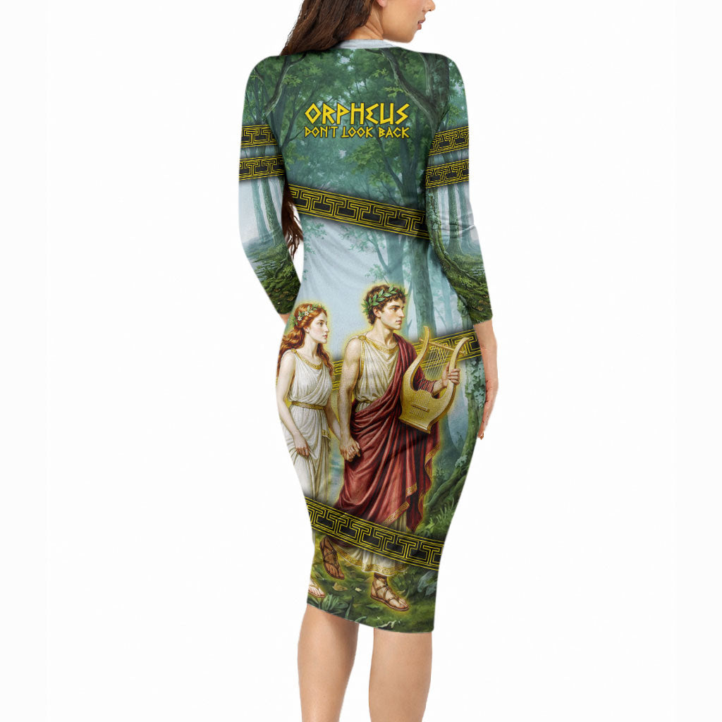 Orpheus And Eurydice Greek Mythology Lyre Long Sleeve Bodycon Dress Vintage Ancient Greek Meander Classical Statue