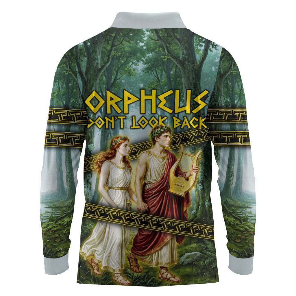 Orpheus And Eurydice Greek Mythology Lyre Long Sleeve Polo Shirt Vintage Ancient Greek Meander Classical Statue