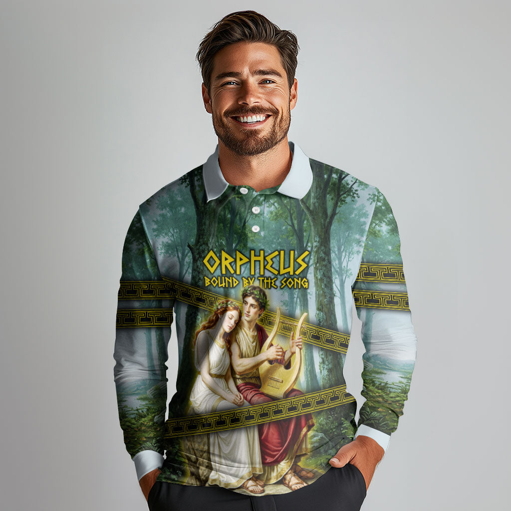 Orpheus And Eurydice Greek Mythology Lyre Long Sleeve Polo Shirt Vintage Ancient Greek Meander Classical Statue