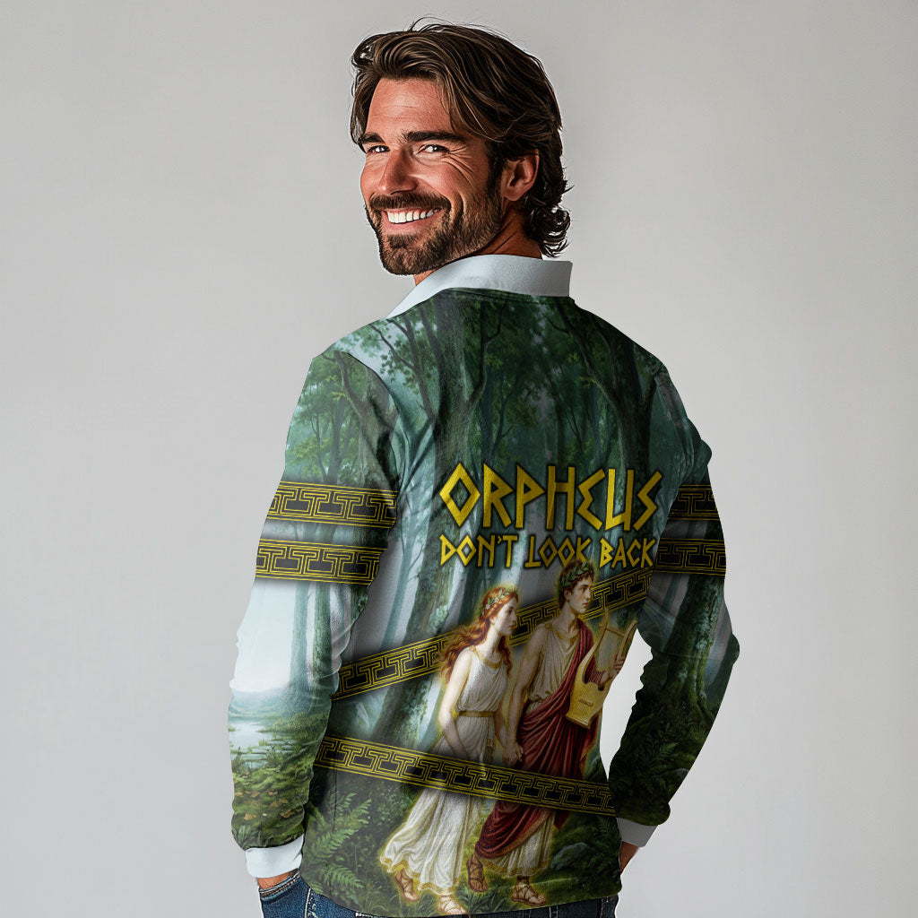 Orpheus And Eurydice Greek Mythology Lyre Long Sleeve Polo Shirt Vintage Ancient Greek Meander Classical Statue