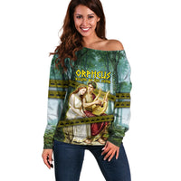 Orpheus And Eurydice Greek Mythology Lyre Off Shoulder Sweater Vintage Ancient Greek Meander Classical Statue