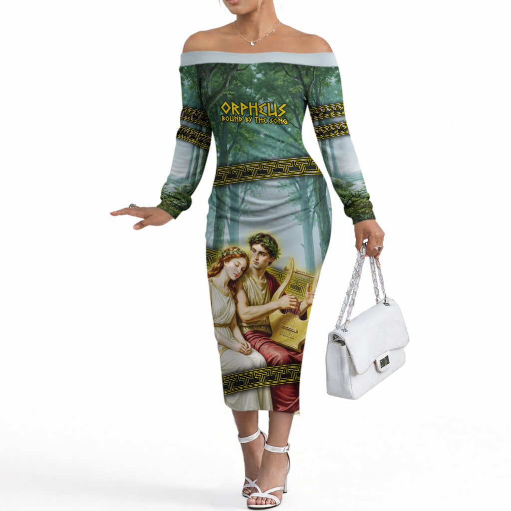 Orpheus And Eurydice Greek Mythology Lyre Off The Shoulder Long Sleeve Dress Vintage Ancient Greek Meander Classical Statue