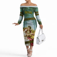 Orpheus And Eurydice Greek Mythology Lyre Off The Shoulder Long Sleeve Dress Vintage Ancient Greek Meander Classical Statue