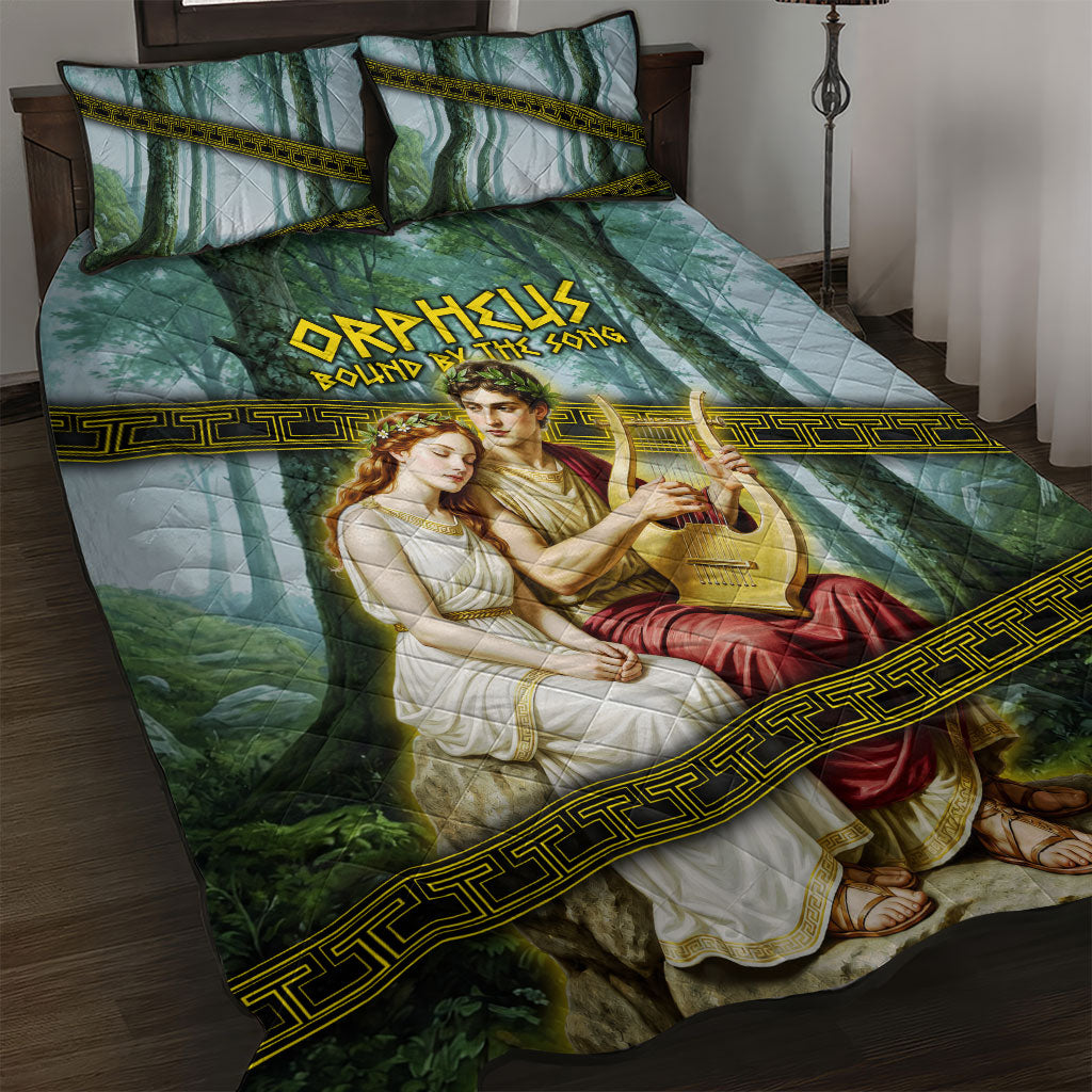 Orpheus And Eurydice Greek Mythology Lyre Quilt Bed Set Vintage Ancient Greek Meander Classical Statue