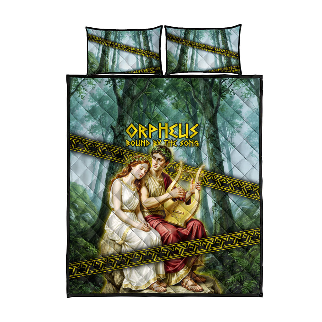 Orpheus And Eurydice Greek Mythology Lyre Quilt Bed Set Vintage Ancient Greek Meander Classical Statue