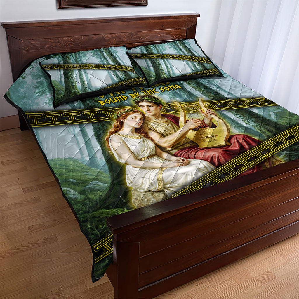 Orpheus And Eurydice Greek Mythology Lyre Quilt Bed Set Vintage Ancient Greek Meander Classical Statue
