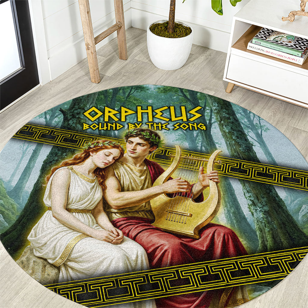 Orpheus And Eurydice Greek Mythology Lyre Round Carpet Vintage Ancient Greek Meander Classical Statue