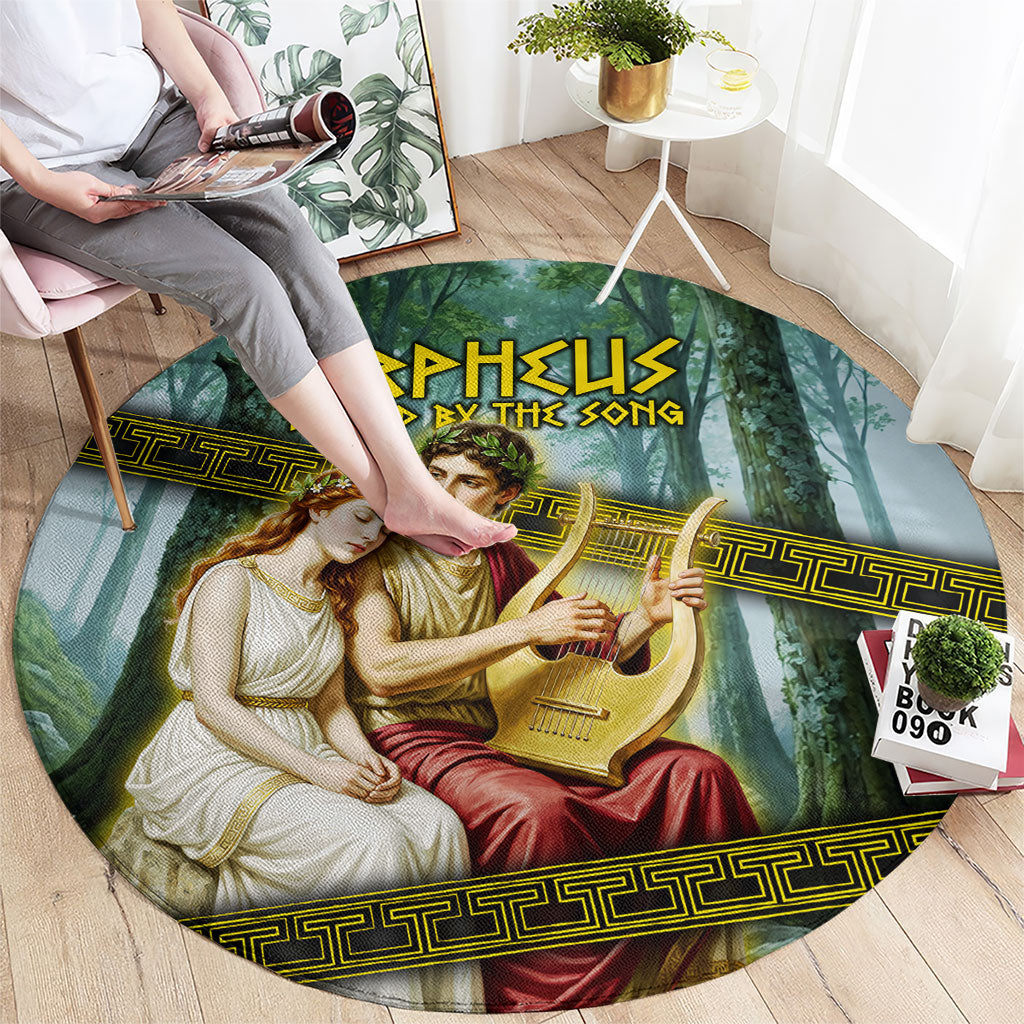 Orpheus And Eurydice Greek Mythology Lyre Round Carpet Vintage Ancient Greek Meander Classical Statue