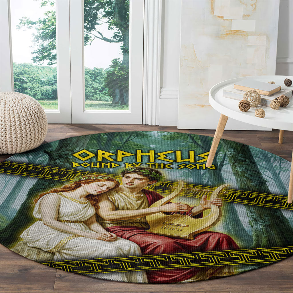 Orpheus And Eurydice Greek Mythology Lyre Round Carpet Vintage Ancient Greek Meander Classical Statue