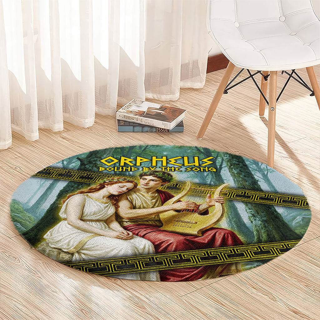 Orpheus And Eurydice Greek Mythology Lyre Round Carpet Vintage Ancient Greek Meander Classical Statue