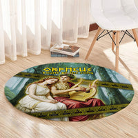 Orpheus And Eurydice Greek Mythology Lyre Round Carpet Vintage Ancient Greek Meander Classical Statue