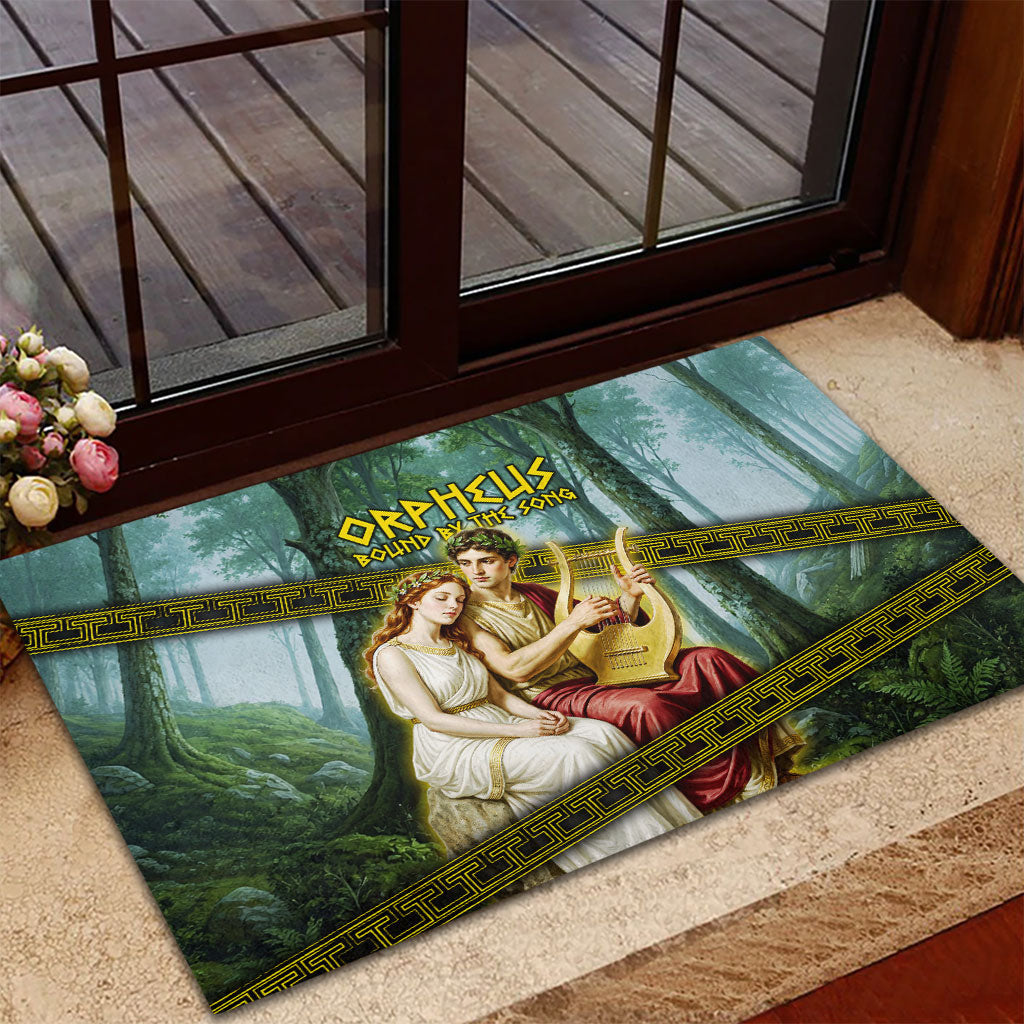 Orpheus And Eurydice Greek Mythology Lyre Rubber Doormat Vintage Ancient Greek Meander Classical Statue