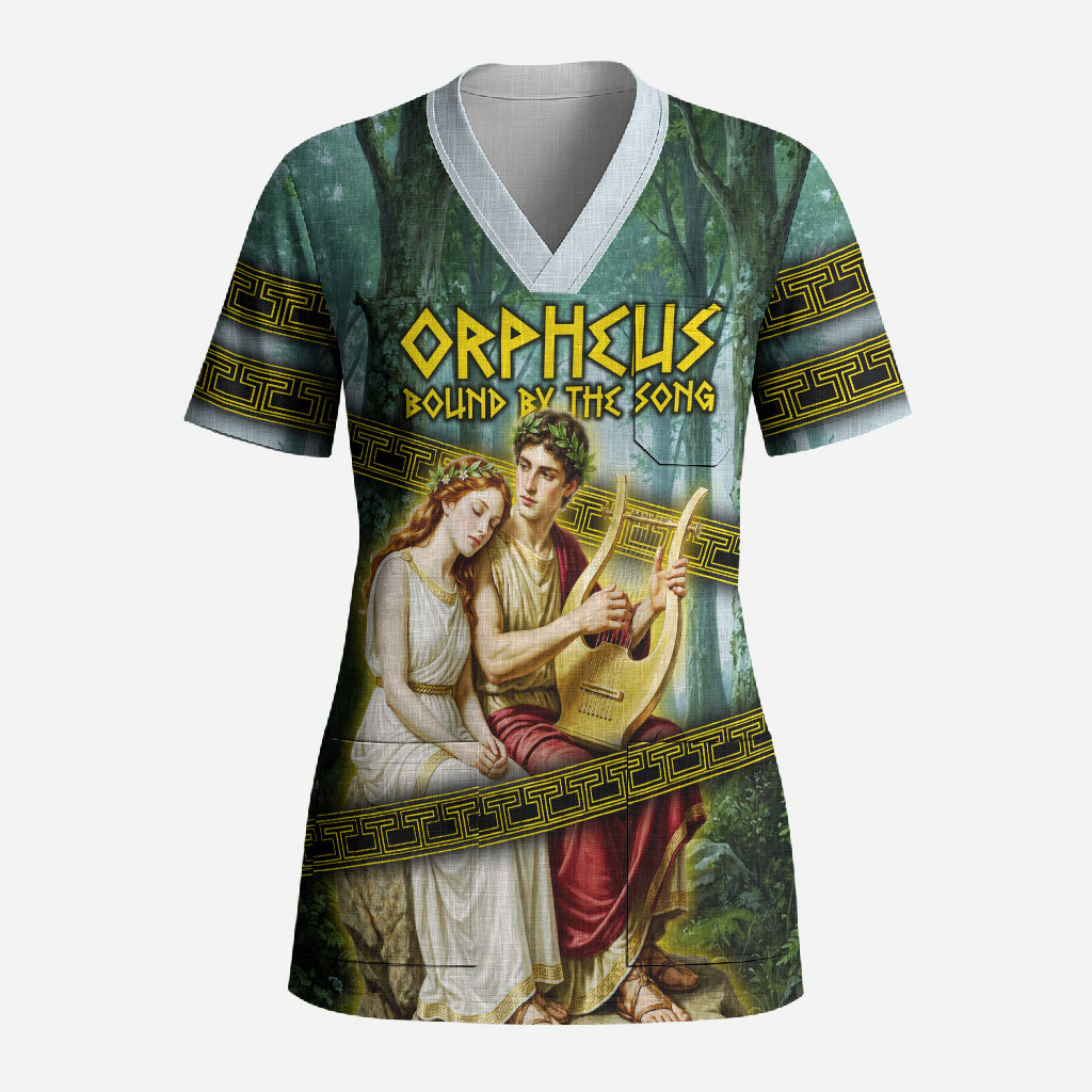 Orpheus And Eurydice Greek Mythology Lyre Scrub Top Vintage Ancient Greek Meander Classical Statue
