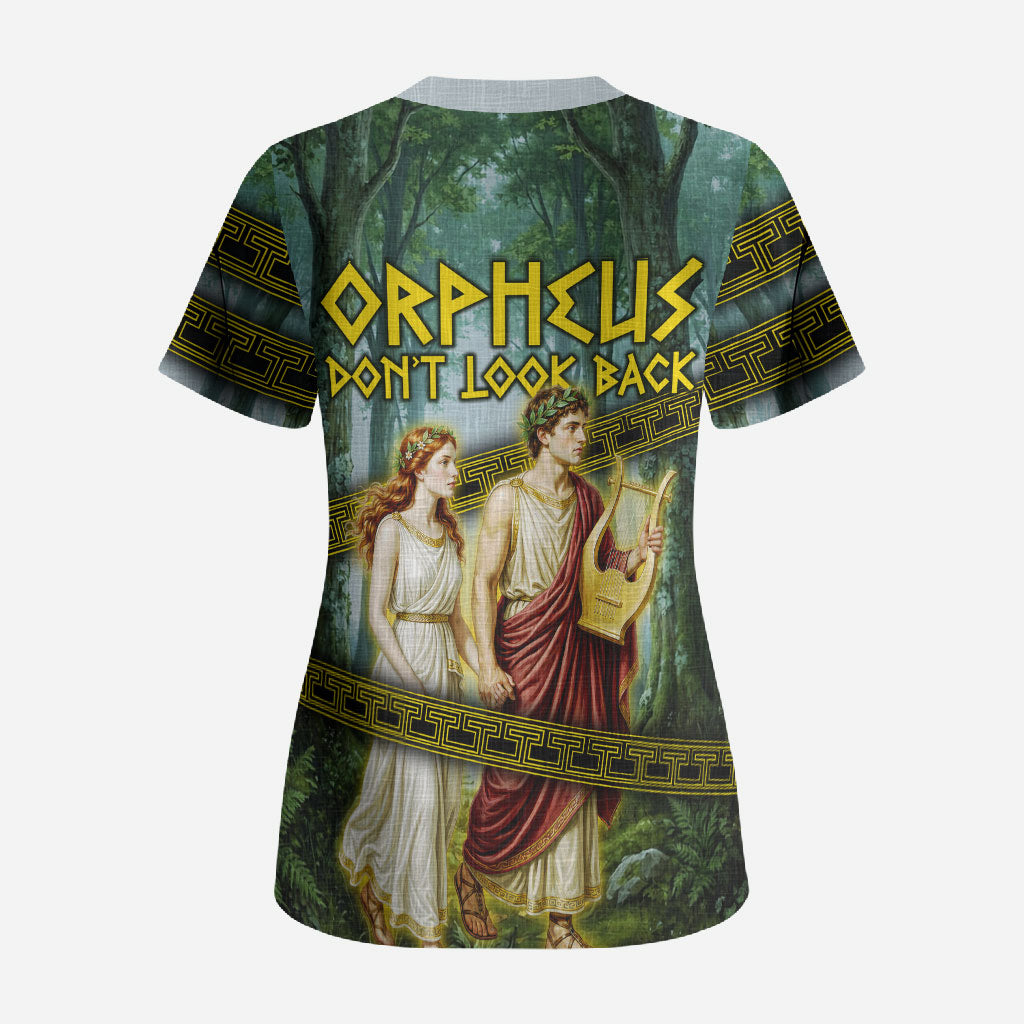 Orpheus And Eurydice Greek Mythology Lyre Scrub Top Vintage Ancient Greek Meander Classical Statue