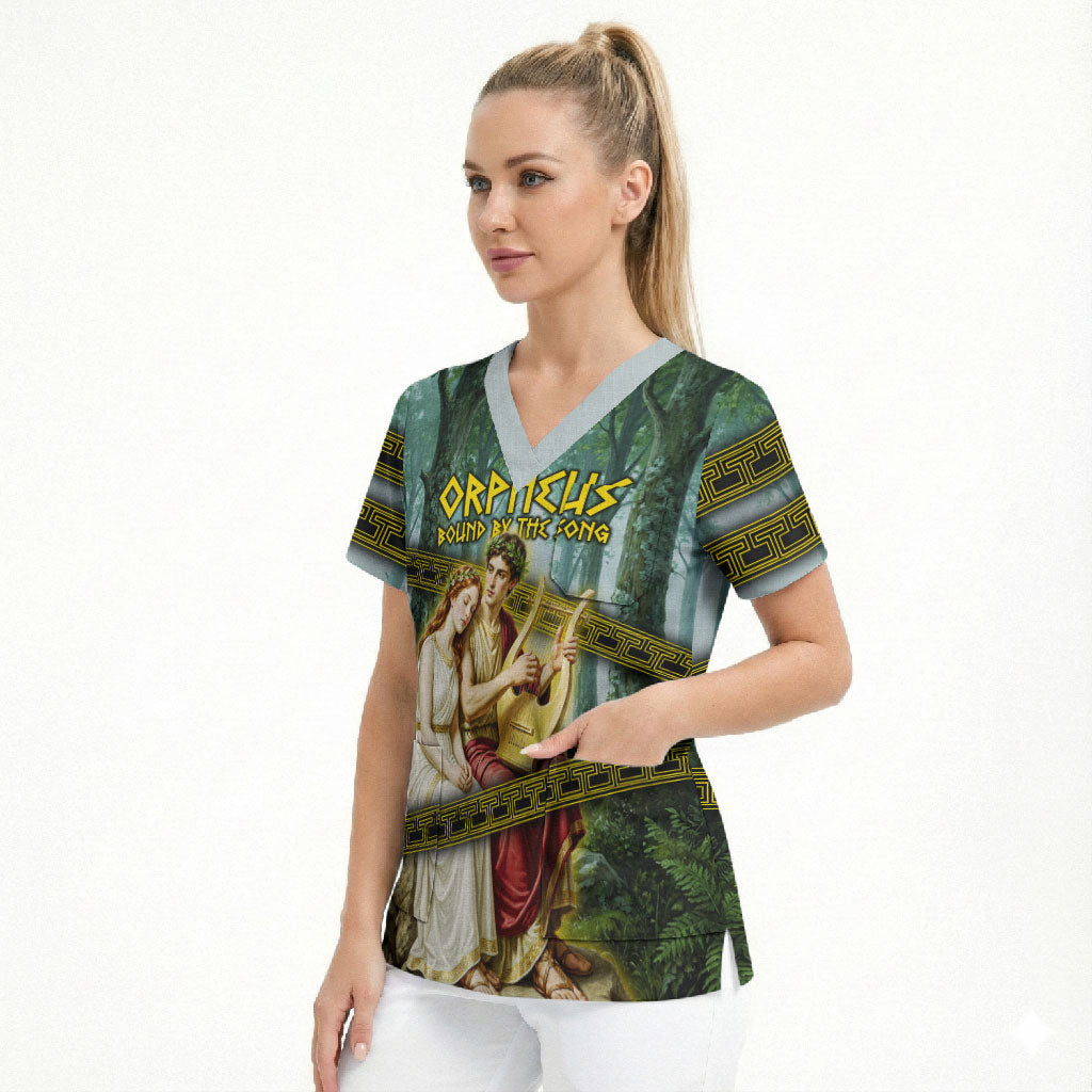 Orpheus And Eurydice Greek Mythology Lyre Scrub Top Vintage Ancient Greek Meander Classical Statue