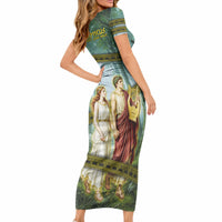 Orpheus And Eurydice Greek Mythology Lyre Short Sleeve Bodycon Dress Vintage Ancient Greek Meander Classical Statue