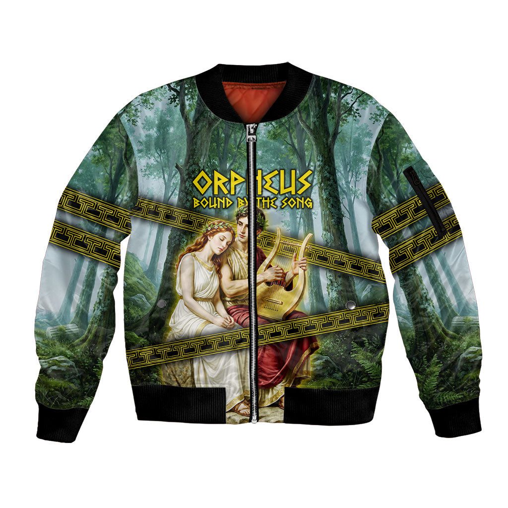 Orpheus And Eurydice Greek Mythology Lyre Sleeve Zip Bomber Jacket Vintage Ancient Greek Meander Classical Statue