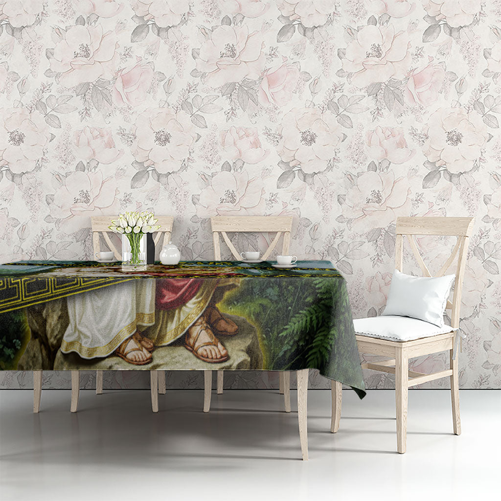 Orpheus And Eurydice Greek Mythology Lyre Tablecloth Vintage Ancient Greek Meander Classical Statue