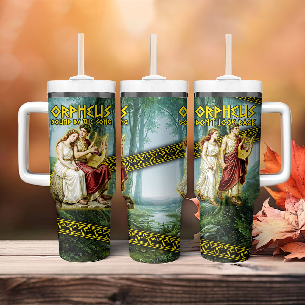 Orpheus And Eurydice Greek Mythology Lyre Tumbler With Handle Vintage Ancient Greek Meander Classical Statue
