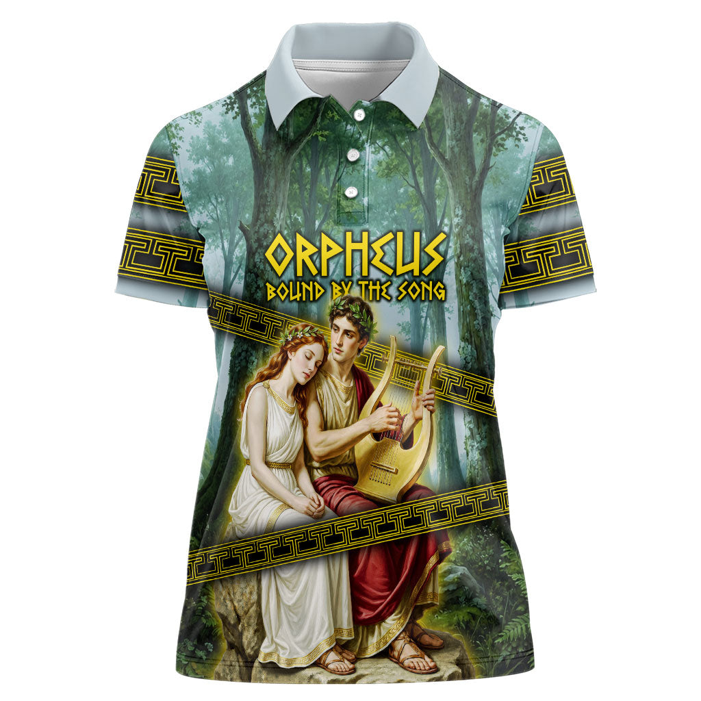 Orpheus And Eurydice Greek Mythology Lyre Women Polo Shirt Vintage Ancient Greek Meander Classical Statue