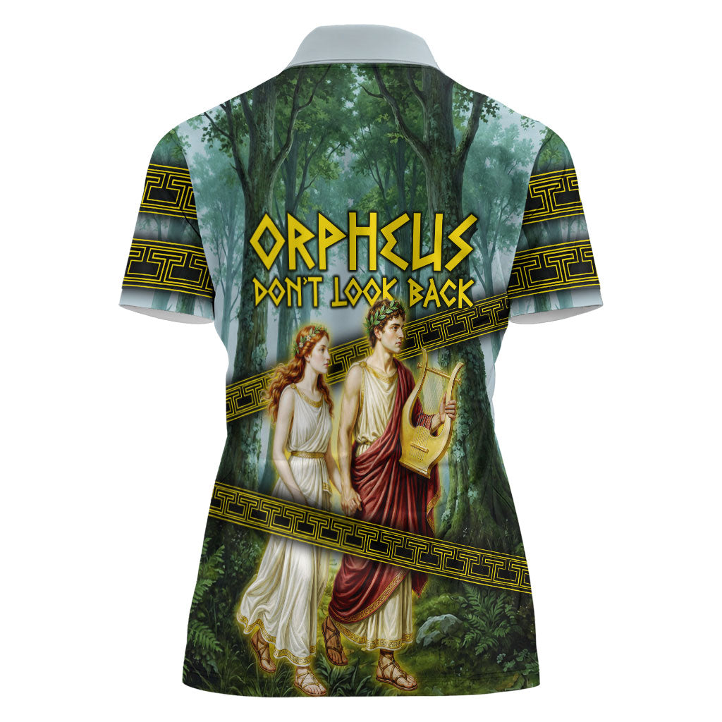 Orpheus And Eurydice Greek Mythology Lyre Women Polo Shirt Vintage Ancient Greek Meander Classical Statue