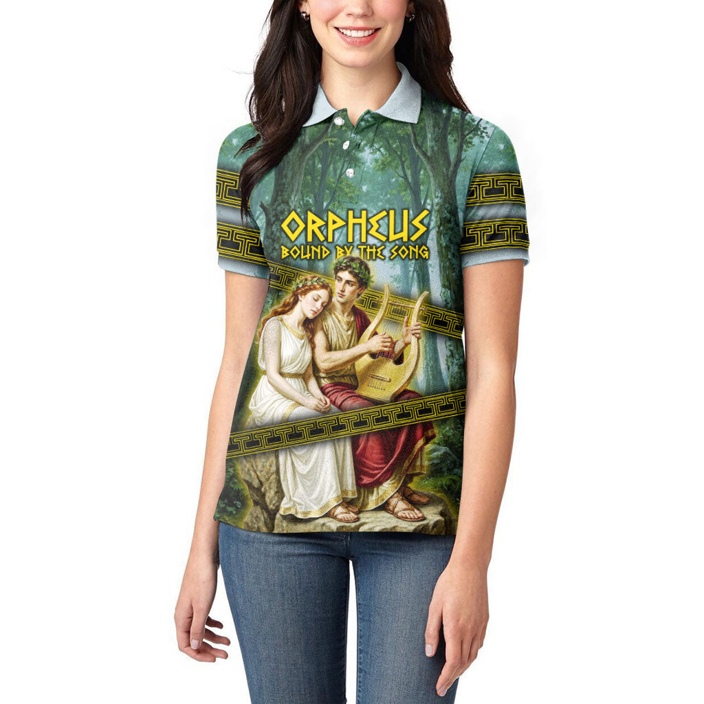 Orpheus And Eurydice Greek Mythology Lyre Women Polo Shirt Vintage Ancient Greek Meander Classical Statue