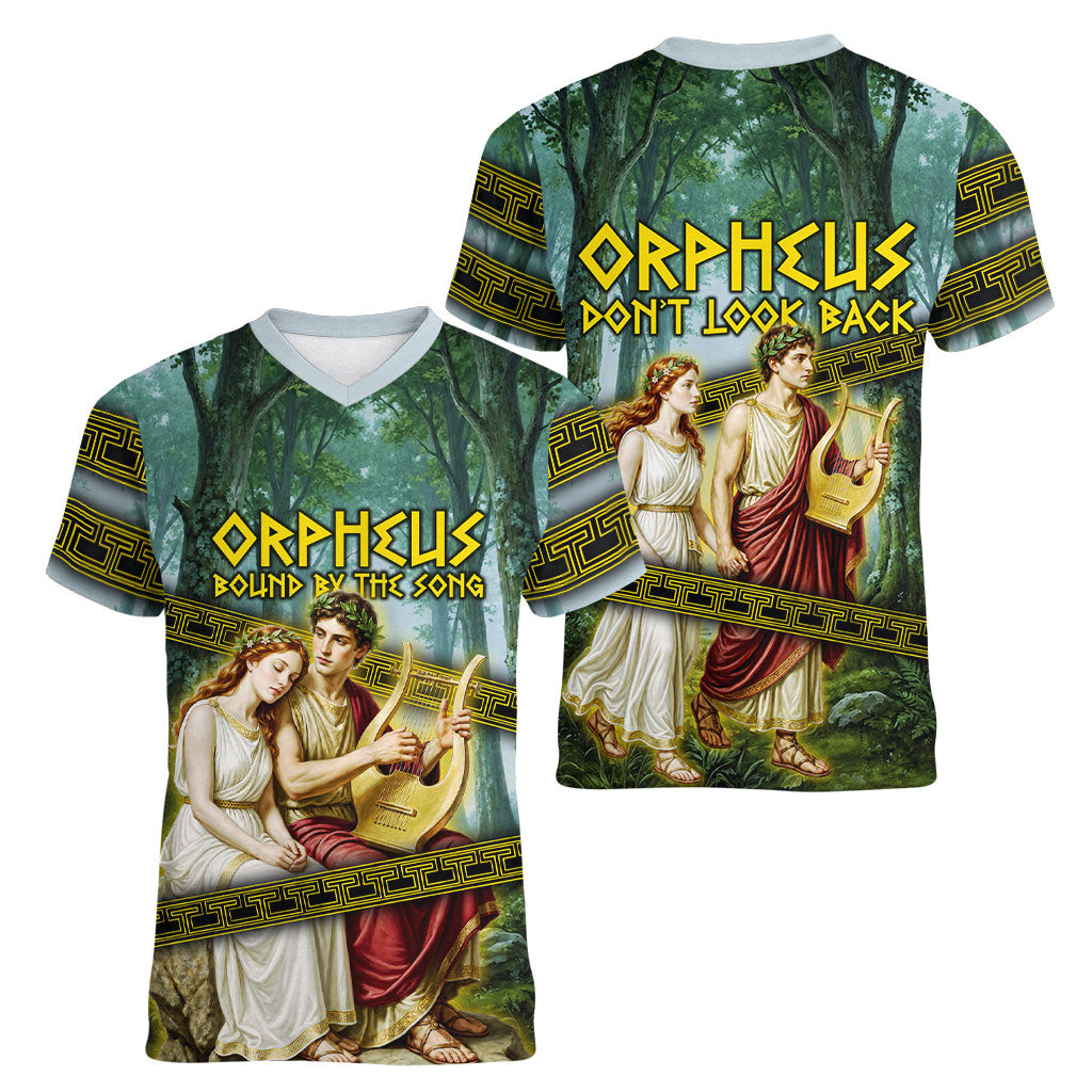 Orpheus And Eurydice Greek Mythology Lyre Women V-Neck T-Shirt Vintage Ancient Greek Meander Classical Statue