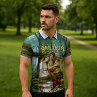Orpheus And Eurydice Greek Mythology Lyre Zipper Polo Shirt Vintage Ancient Greek Meander Classical Statue