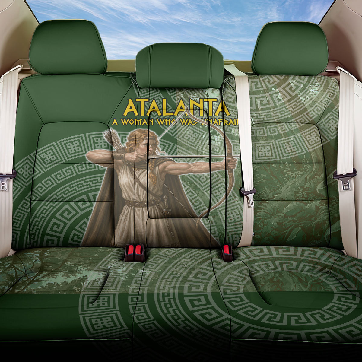 Atalanta Greek Mythology Huntress Archer Back Car Seat Cover Ancient Greek Meander Pattern