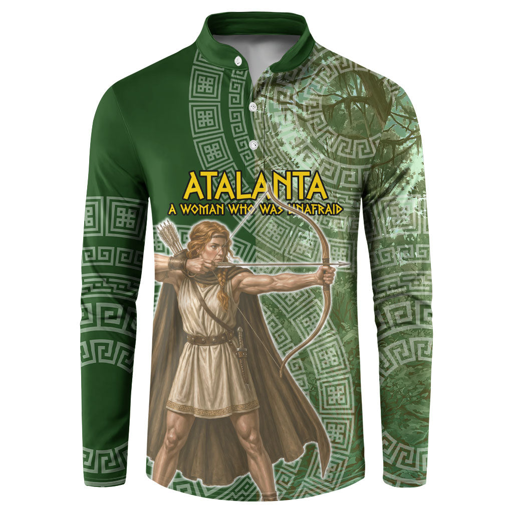 Atalanta Greek Mythology Huntress Archer Button Sweatshirt Ancient Greek Meander Pattern