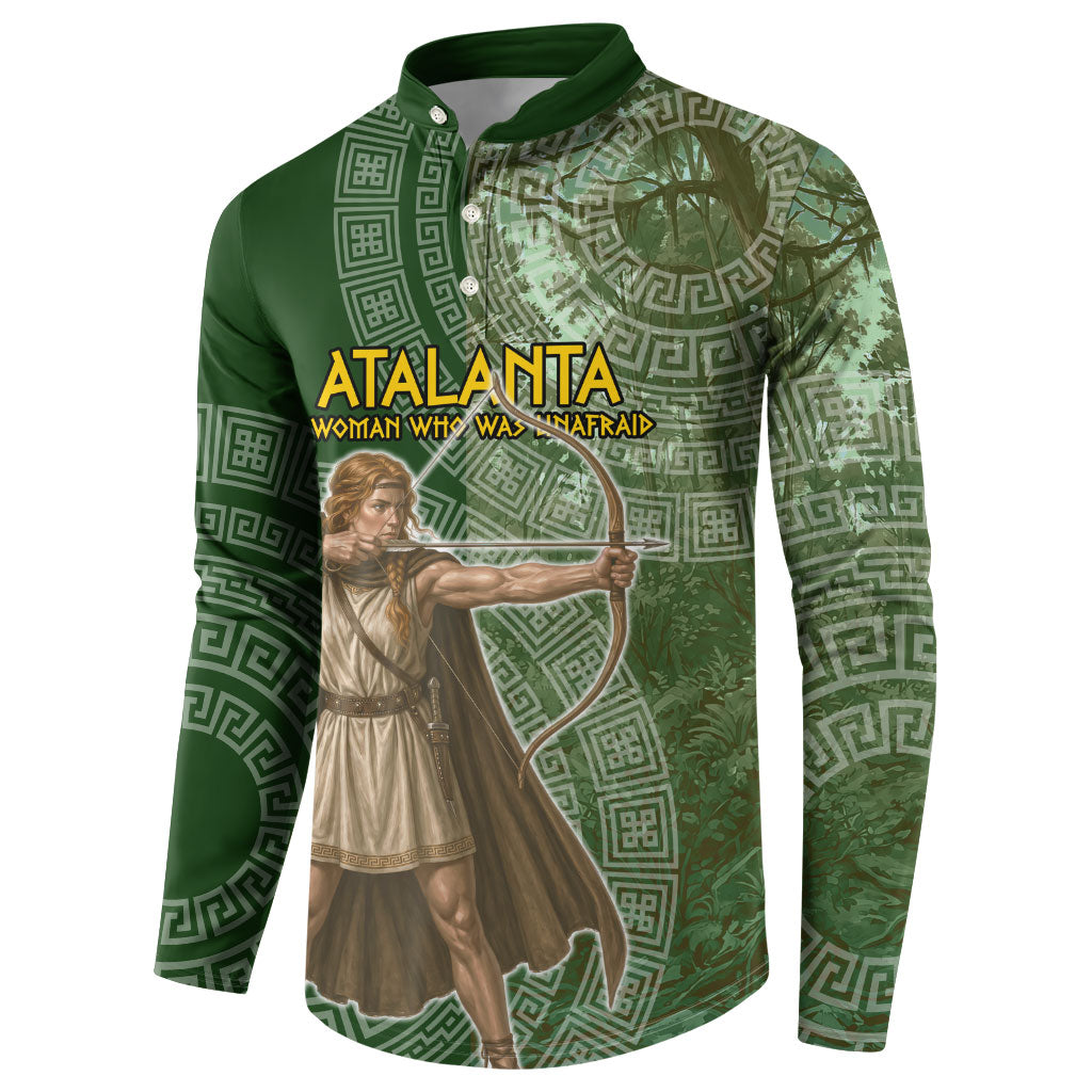 Atalanta Greek Mythology Huntress Archer Button Sweatshirt Ancient Greek Meander Pattern