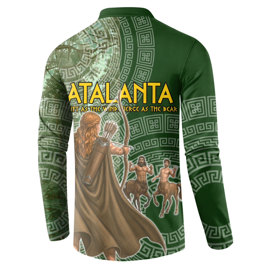 Atalanta Greek Mythology Huntress Archer Button Sweatshirt Ancient Greek Meander Pattern