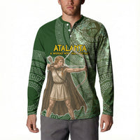 Atalanta Greek Mythology Huntress Archer Button Sweatshirt Ancient Greek Meander Pattern