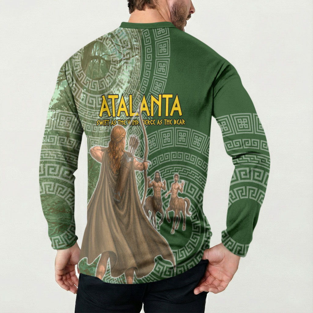 Atalanta Greek Mythology Huntress Archer Button Sweatshirt Ancient Greek Meander Pattern