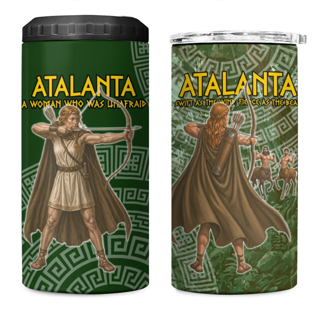Atalanta Greek Mythology Huntress Archer 4 in 1 Can Cooler Tumbler Ancient Greek Meander Pattern