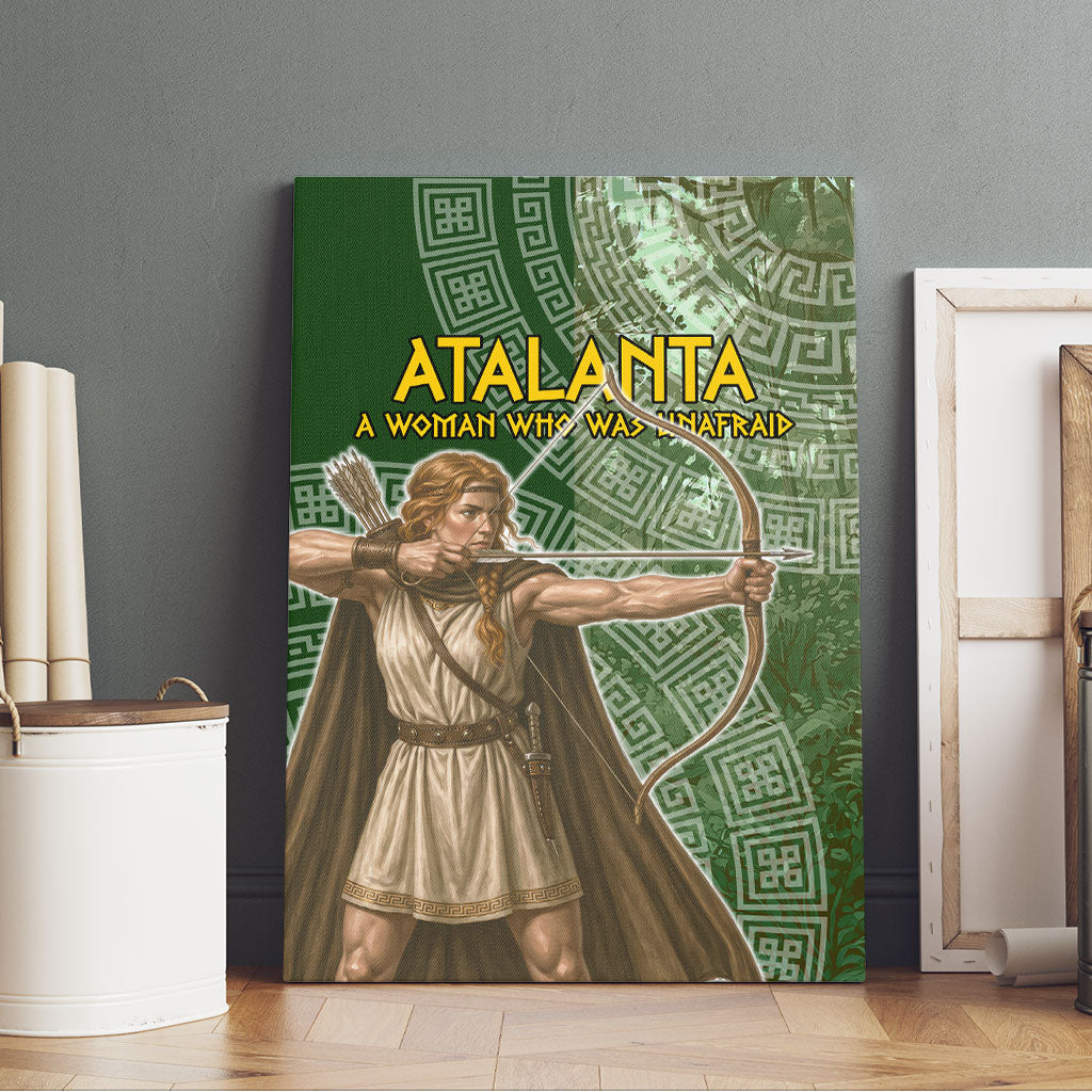 Atalanta Greek Mythology Huntress Archer Canvas Wall Art Ancient Greek Meander Pattern