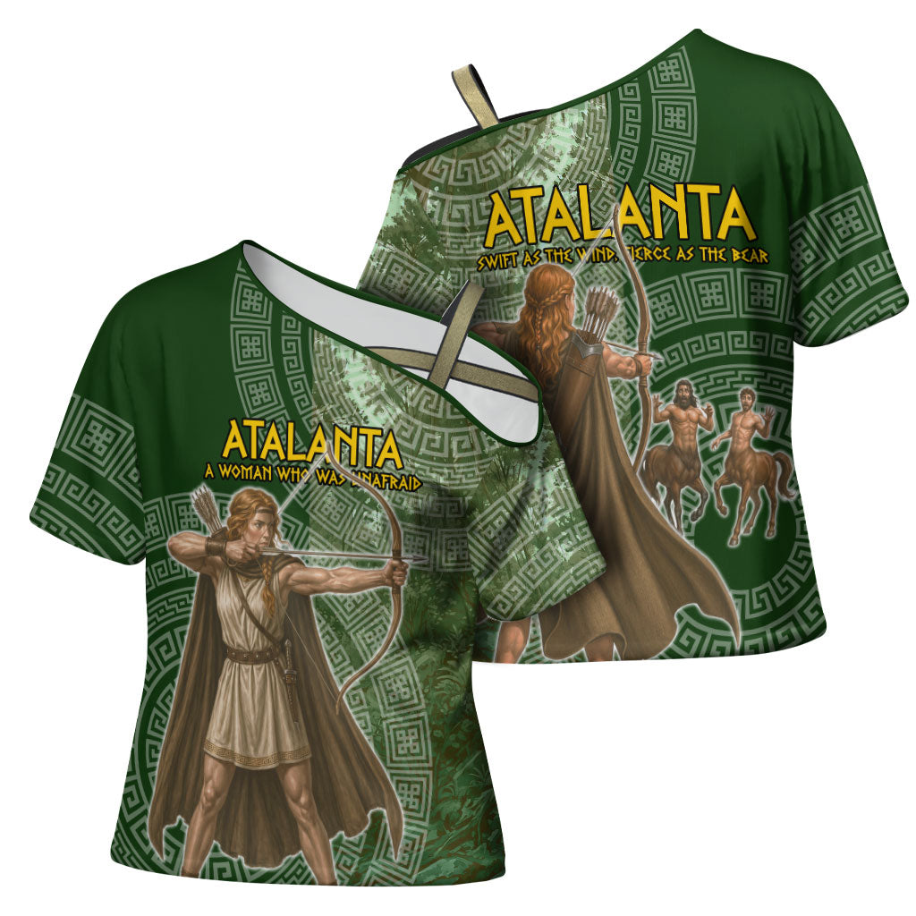 Atalanta Greek Mythology Huntress Archer Cross Shoulder Shirt Ancient Greek Meander Pattern